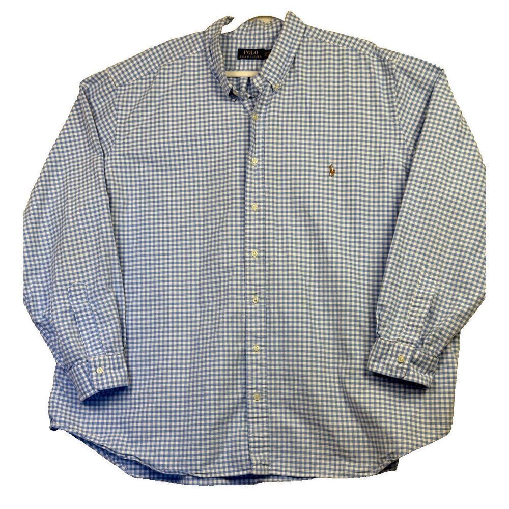 Polo Ralph Lauren Gingham Blue Long Sleeve Button Down Shirt Size 3XB‎